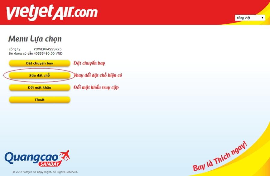 Đổi online qua website/app Vietjet