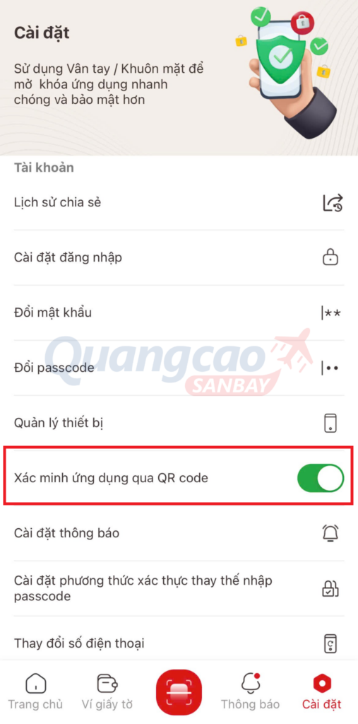 Bật tính năng xác minh ứng dụng qua QR code