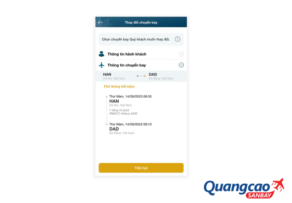 Xác nhận chuyến bay cần đổi