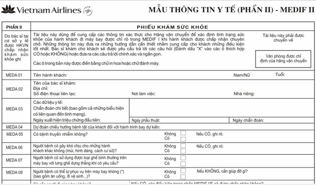 Hành khách trên 80 tuổi cần khai mẫu MEDIF II