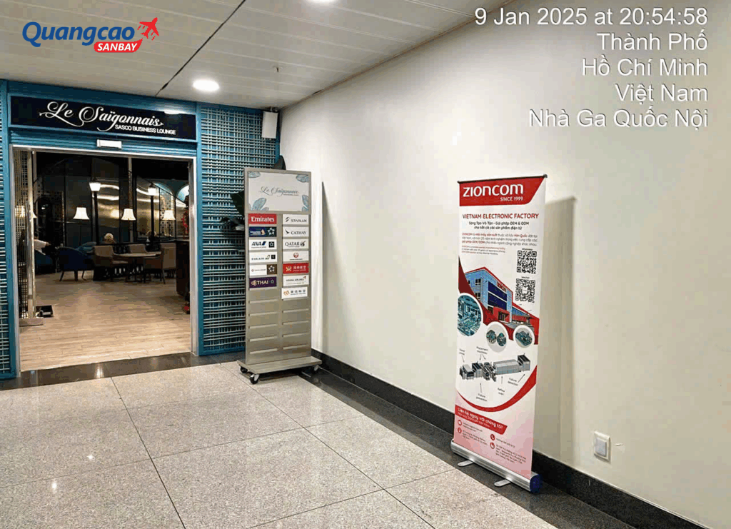 Standee advertising at airport in Vietnam