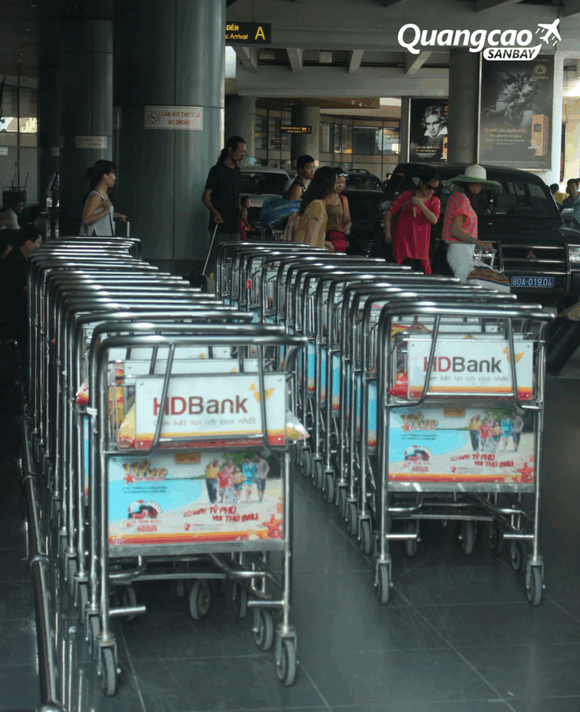 Airport advertising in Vietnam using luggage trolleys