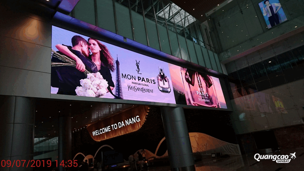 International terminal advertising at Da Nang Airport with LED screens