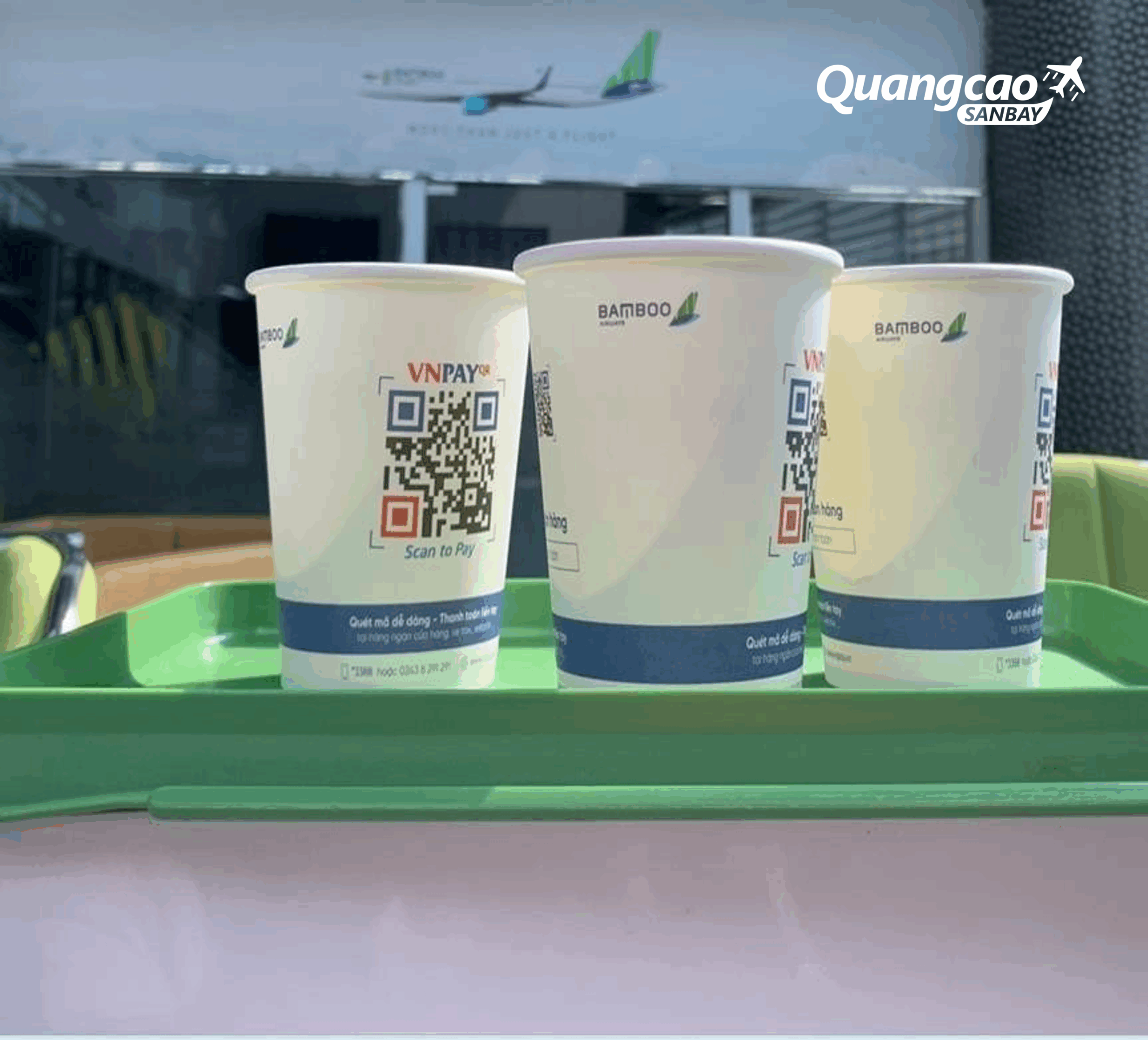 Paper cups advertising on Bamboo Airways of Vietnam