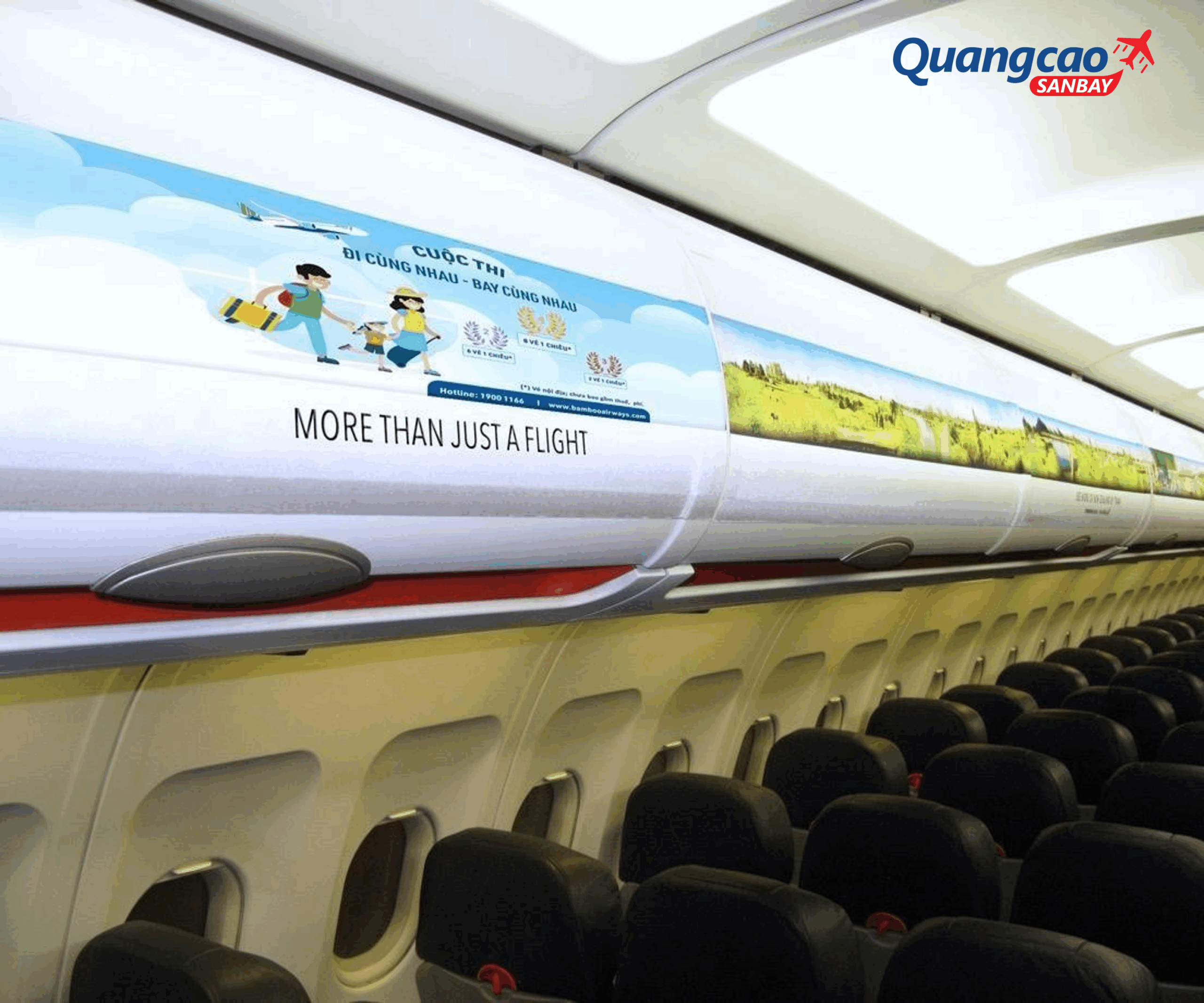Overhead bin panels advertising on Bamboo Airways of Vietnam