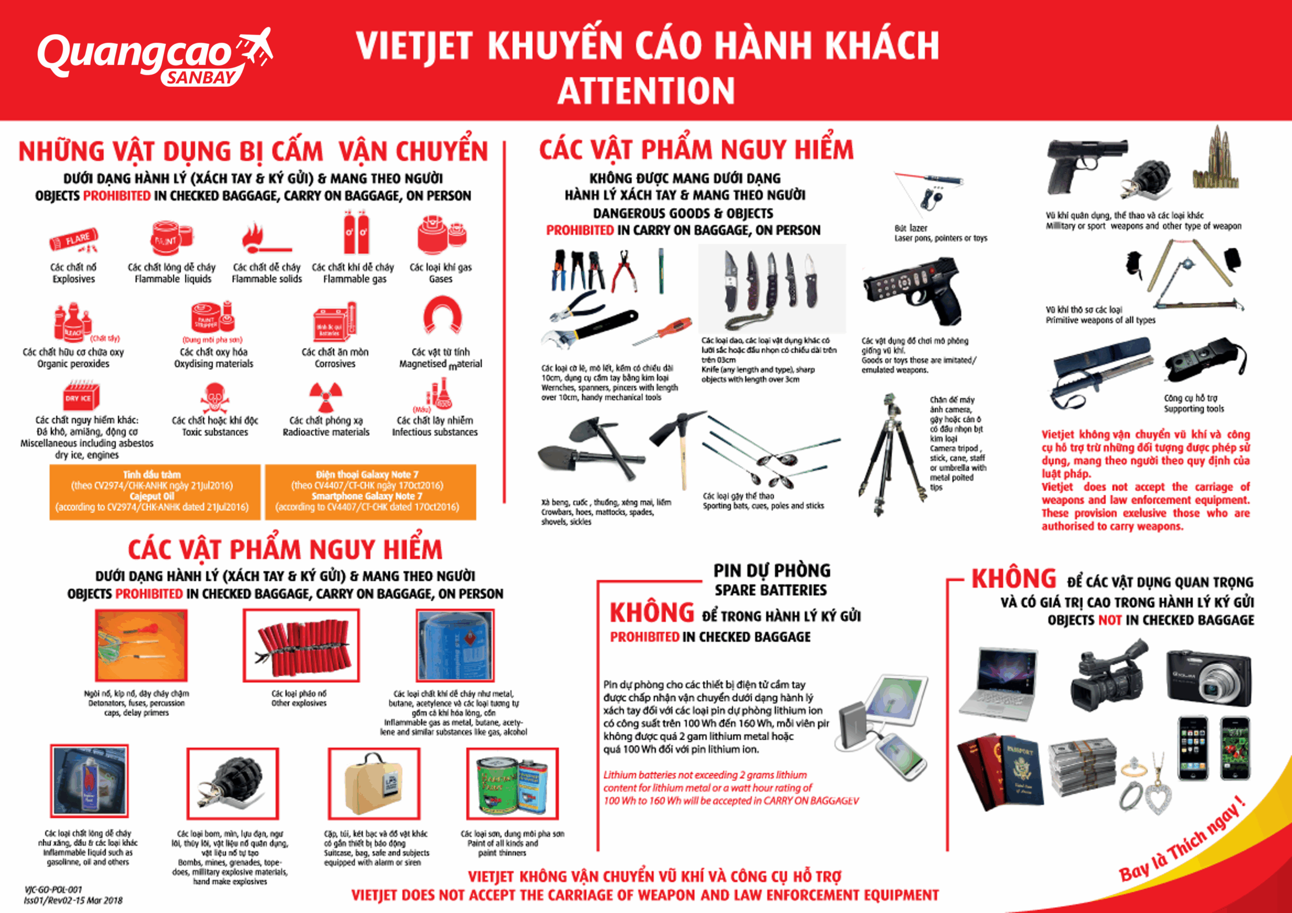 Danh sách các vật phẩm bị cấm khi đi máy bay