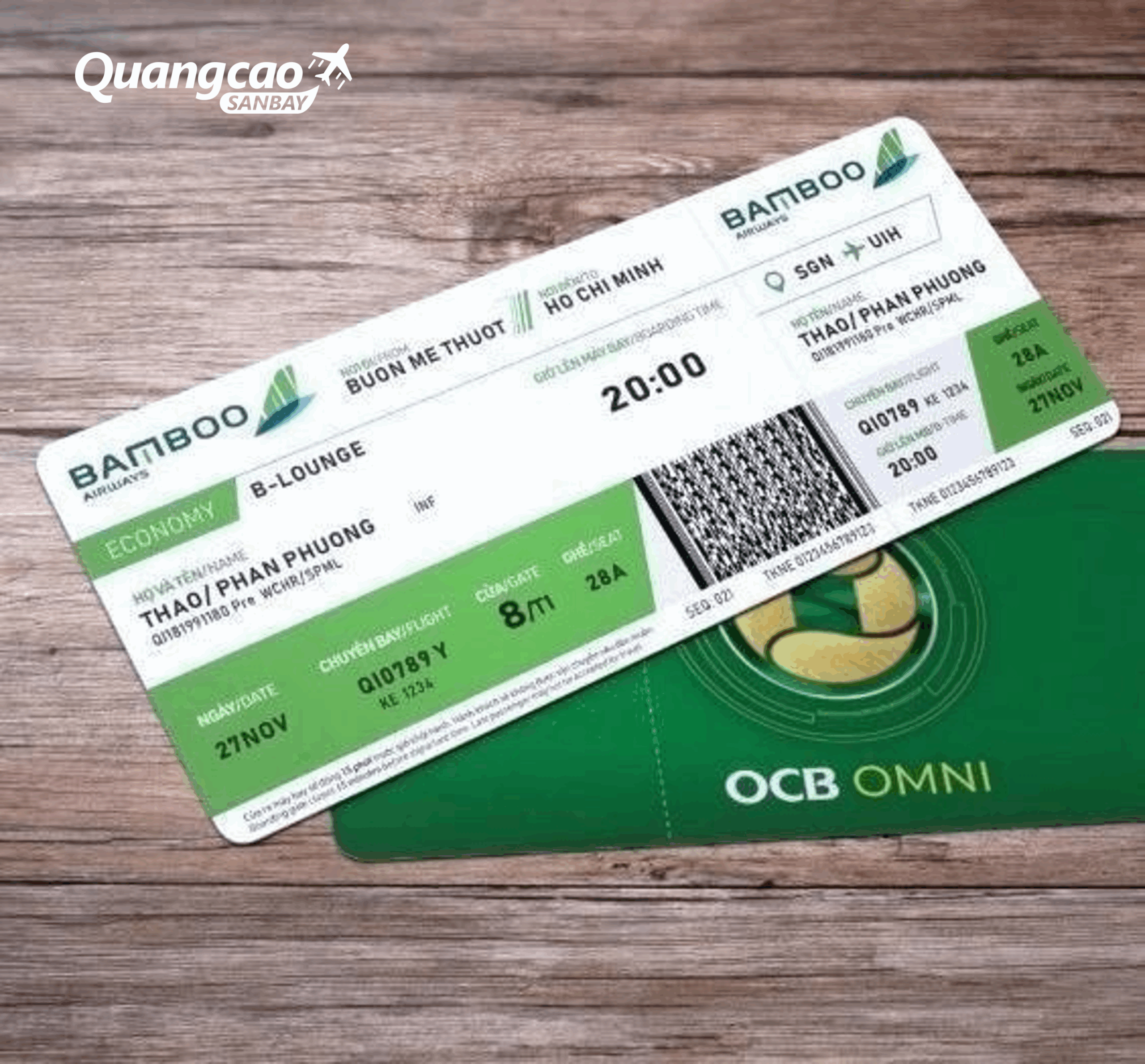 Tickets and boarding passes advertising on Bamboo Airways of Vietnam