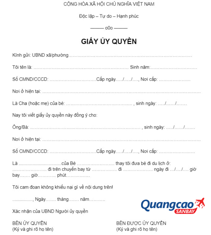 Mẫu giấy ủy quyền đưa trẻ em đi nước ngoài mới nhất