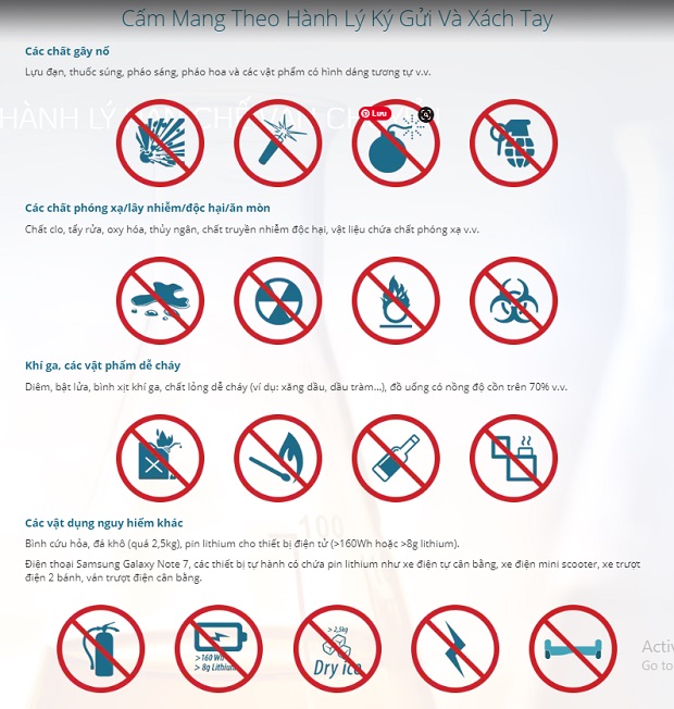 Một số vật phẩm bị cấm mang lên máy bay trong cả hành lý xách tay và ký gửi