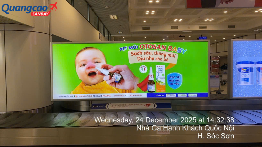 Quảng cáo biển hộp đèn khu vực băng chuyền hành lý - sân bay Nội Bài