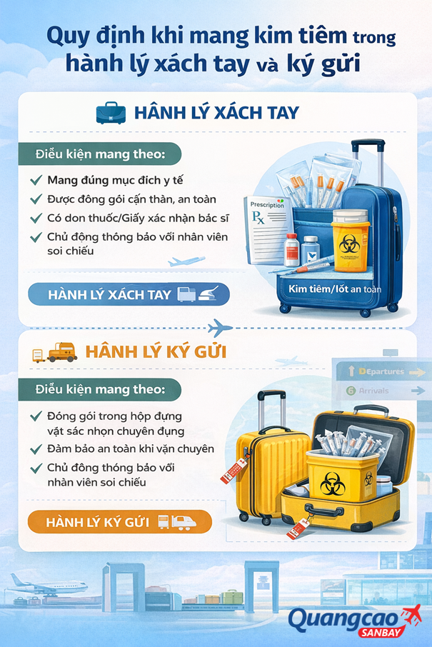 Quy định khi mang kim tiêm trong hành lý xách tay và ký gửi