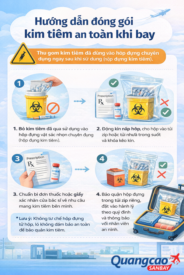 Hướng dẫn đóng gói kim tiêm an toàn khi bay