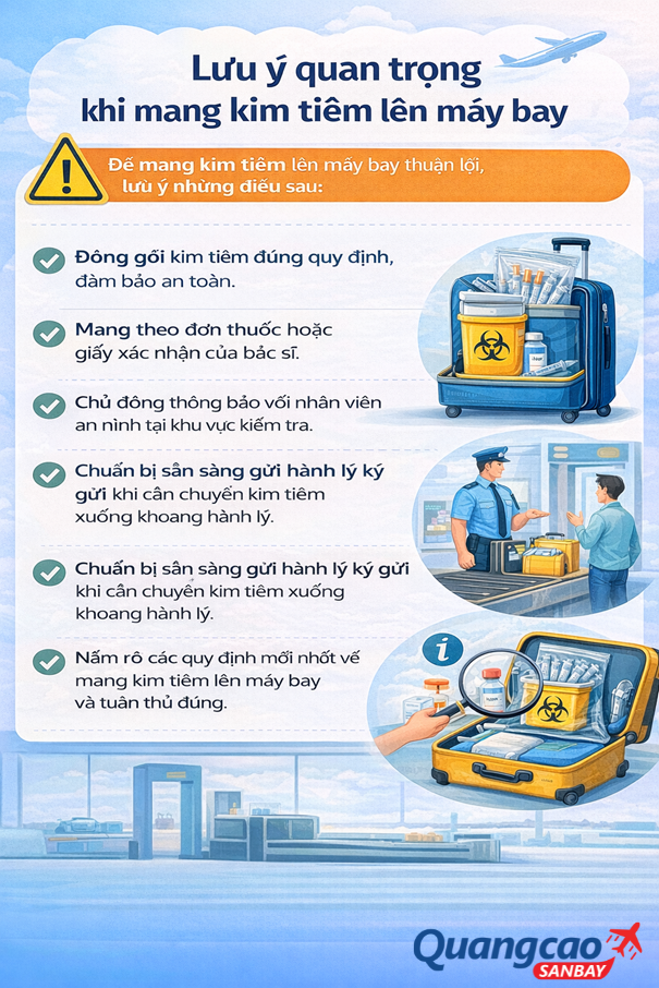 Lưu ý quan trọng khi mang kim tiêm lên máy bay