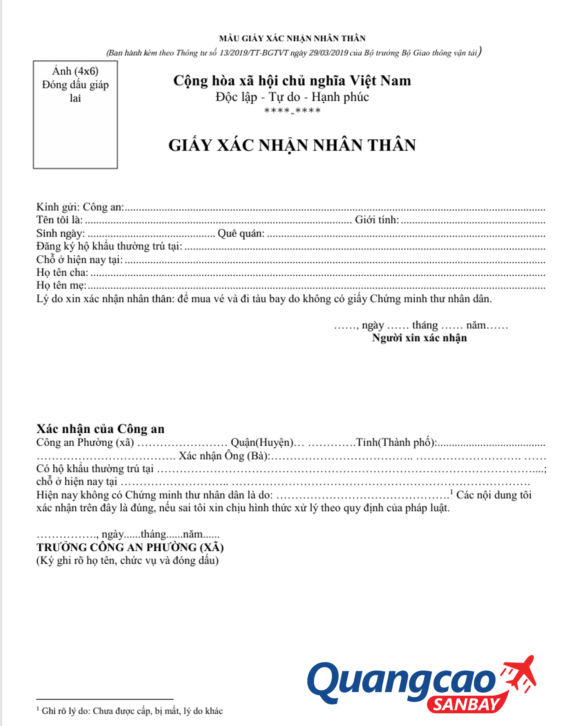 Giấy xác nhận nhân thân có thể thay thế CCCD khi đi máy bay nội địa