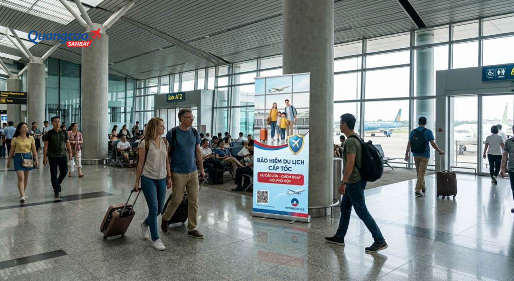 Quảng cáo trên standee ở sân bay. 