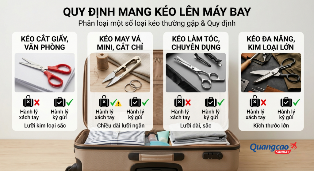 Những loại kéo thường gặp và quy định mang lên máy bay