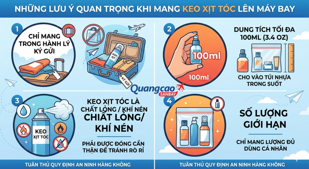 Những lưu ý quan trọng khi mang keo xịt tóc lên máy bay