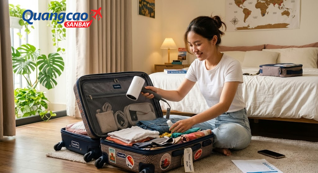 Hướng dẫn đóng gói máy sấy tóc khi đi máy bay
