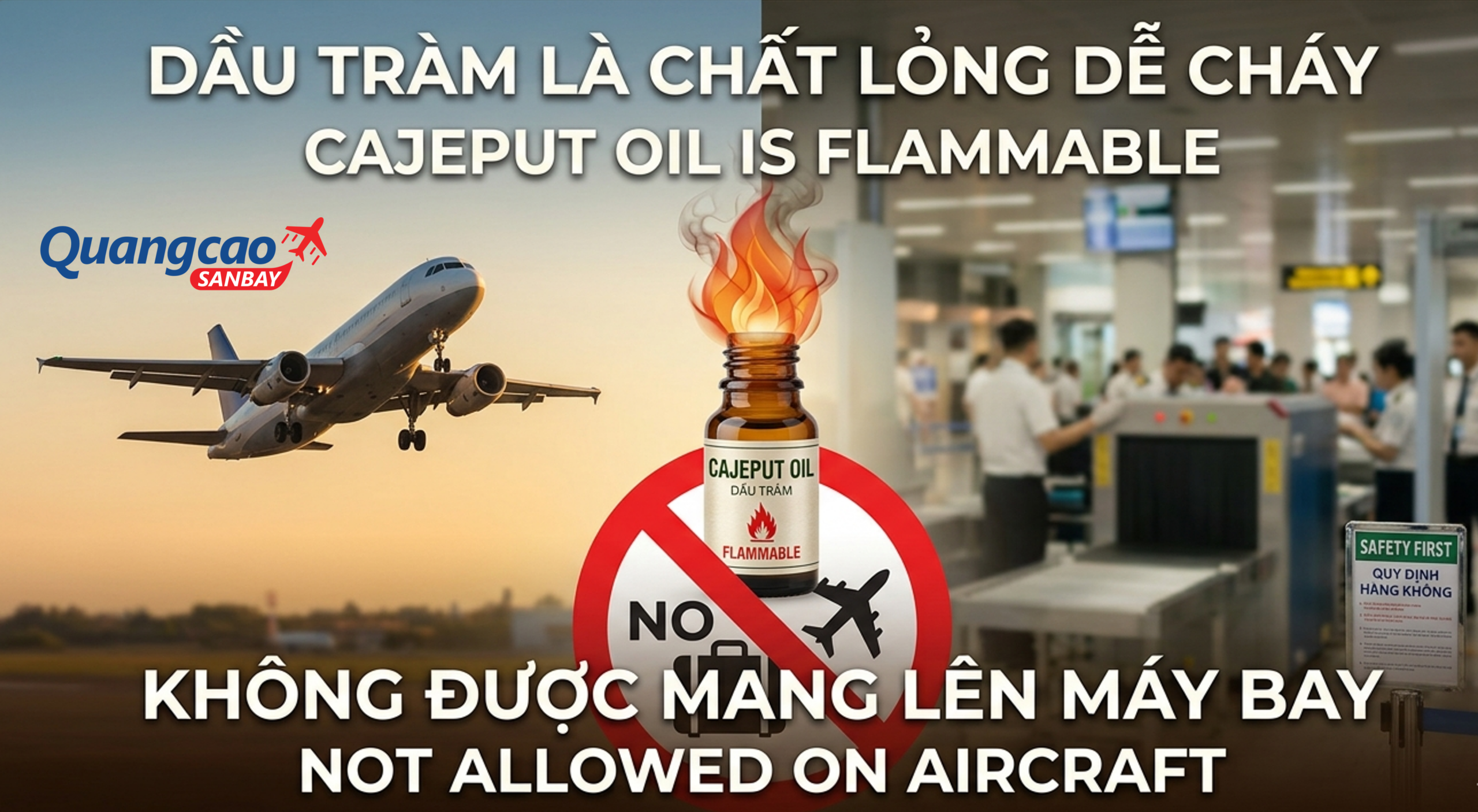 Dầu tràm là chất lỏng dễ cháy nên không được mang lên máy bay