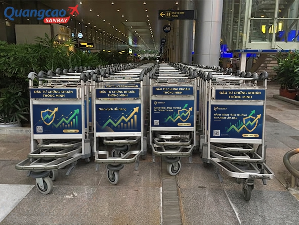 Quảng cáo sân bay cho chứng khoán trên xe đẩy hành lý