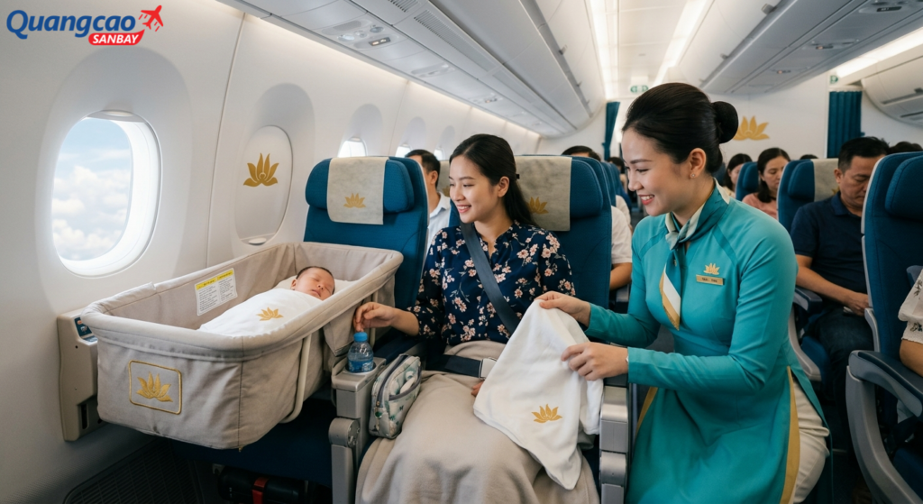 Dịch vụ nôi trẻ em trên máy bay là giải pháp hữu ích dành cho các gia đình có em bé nhỏ