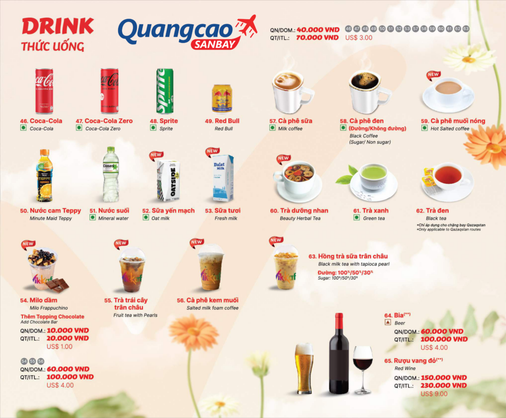 Đồ uống trên máy bay Vietjet Air